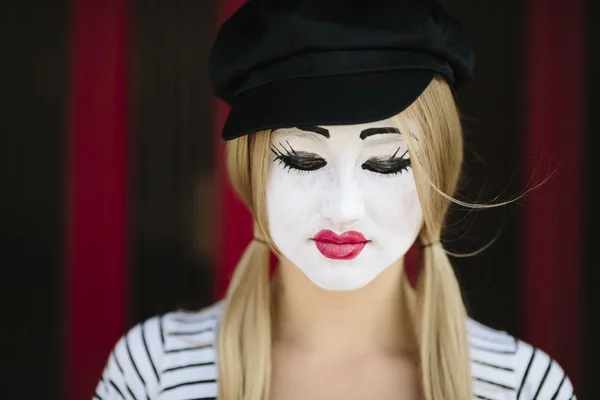 Sad mime with black hat — Stock Photo, Image