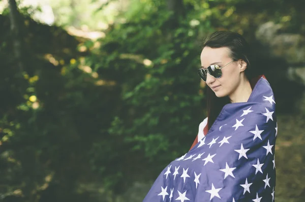 Woman with usa flag — Stock Photo, Image