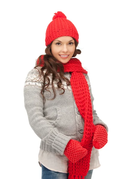 Beautiful woman in hat, muffler and mittens Stock Picture