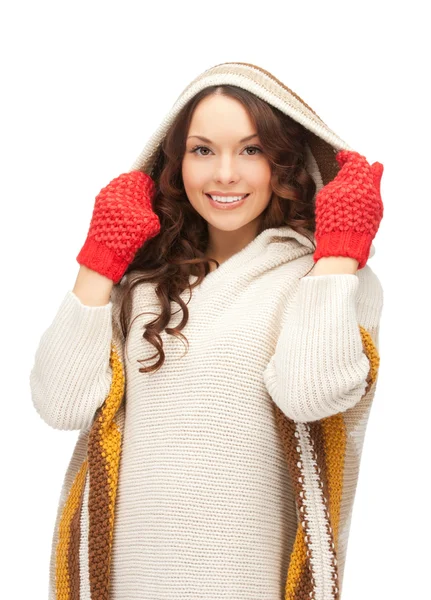 Beautiful woman in mittens — Stock Photo, Image