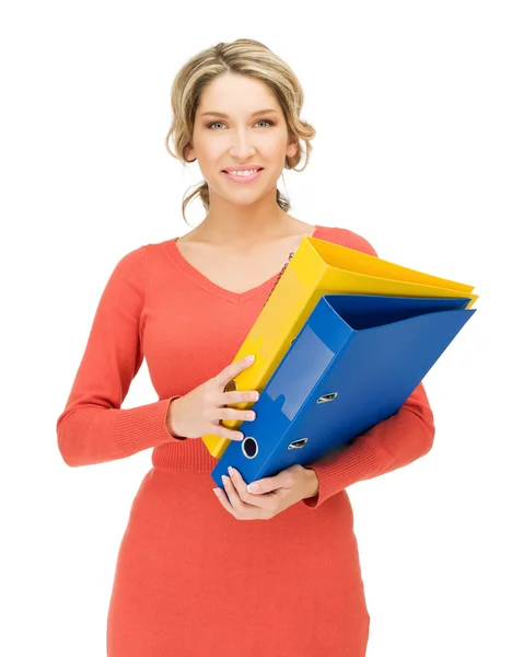 Mujer feliz con carpeta — Foto de Stock