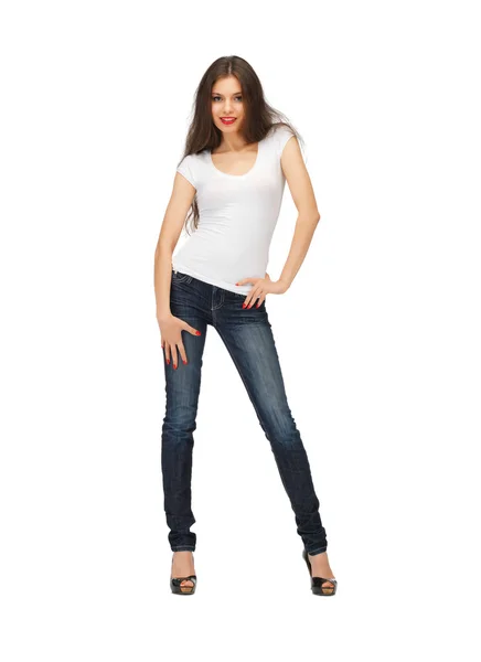 Woman in blank white t-shirt — Stock Photo, Image