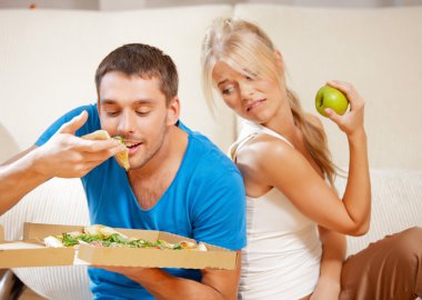 Couple eating different food clipart