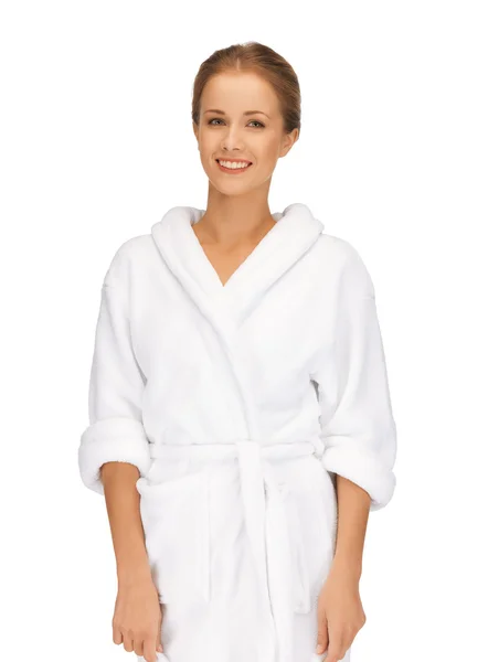 Beautiful woman in white bathrobe — Stock Photo, Image