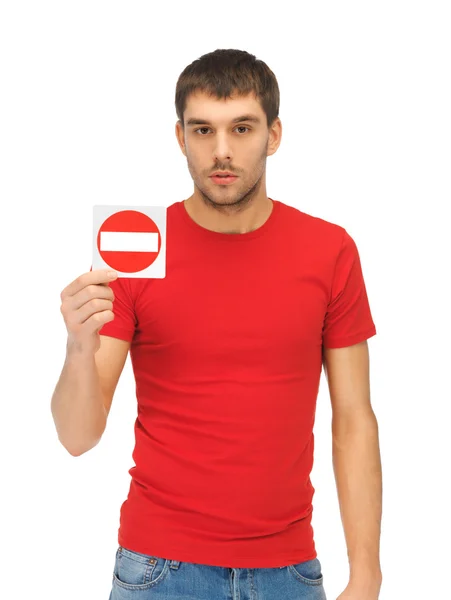 Man holding no entry sign — Stock Photo, Image