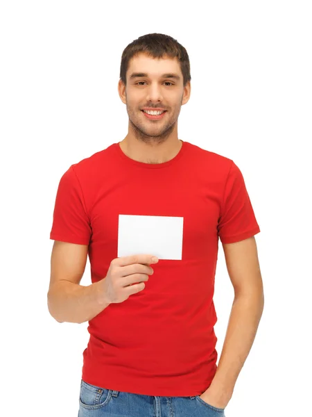 Homem bonito com cartão de nota — Fotografia de Stock