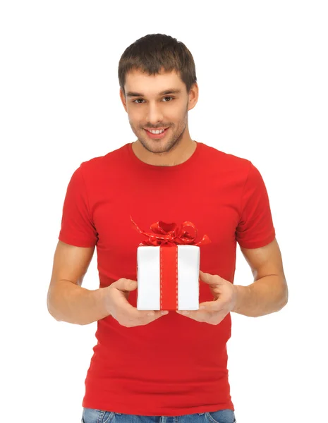 Handsome man with a gift — Stock Photo, Image