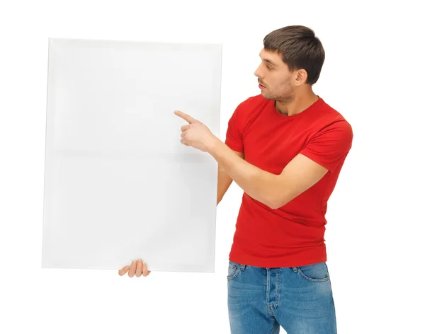 Handsome man with big blank board — Stock Photo, Image