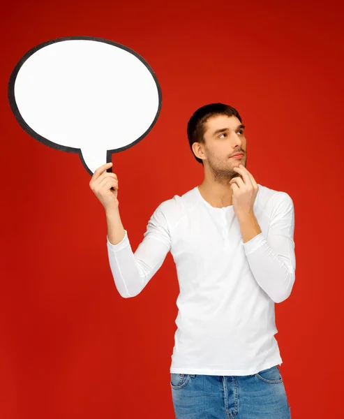 Hombre pensativo con burbuja de texto en blanco — Foto de Stock