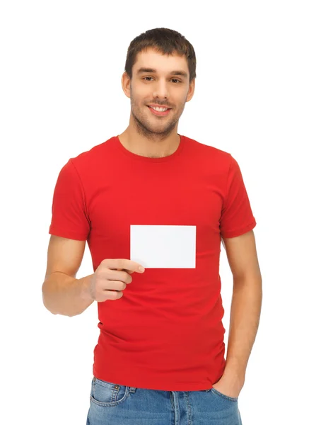 Homem bonito com cartão de nota — Fotografia de Stock