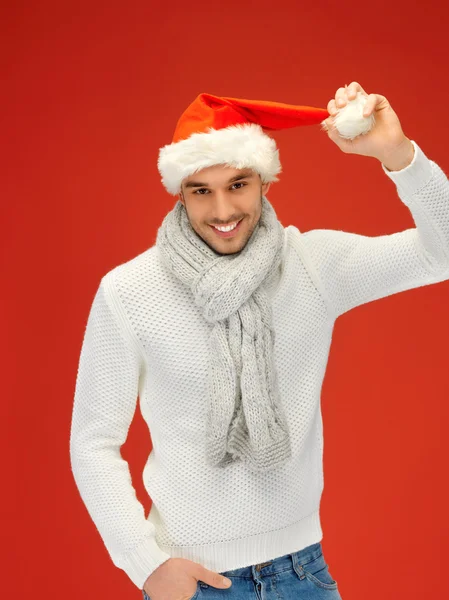 Bello uomo in cappello di Natale — Foto Stock