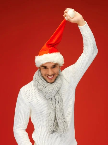 Bello uomo in cappello di Natale — Foto Stock