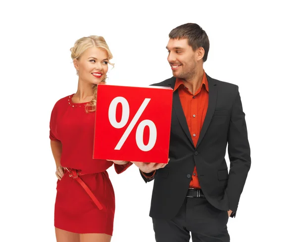 Uomo e donna con segno percentuale — Foto Stock