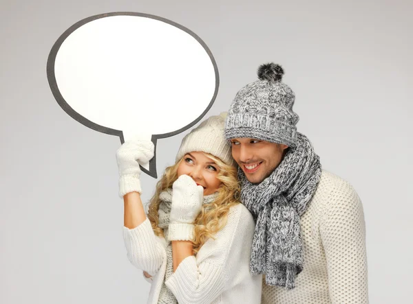 Família casal com bolha de texto em branco — Fotografia de Stock