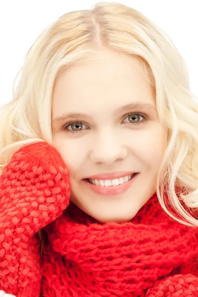 Beautiful woman in mittens — Stock Photo, Image