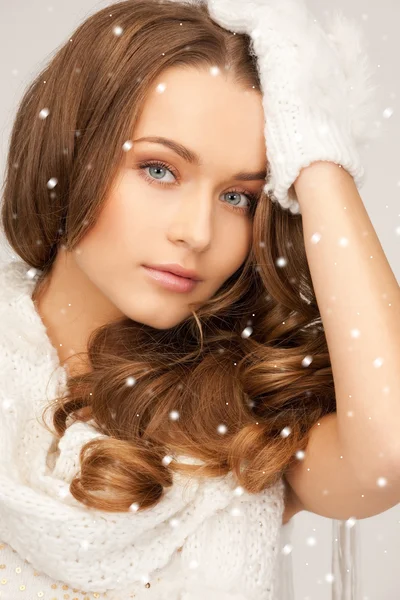 Beautiful woman in white gloves — Stock Photo, Image