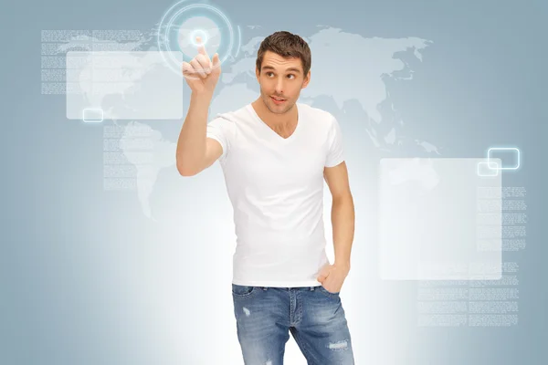 Handsome man working with touch screen — Stock Photo, Image