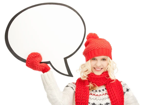 Mujer sonriente con burbuja de texto en blanco —  Fotos de Stock