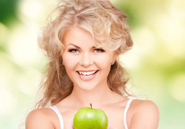 Young beautiful woman with green apple — Stock Photo, Image