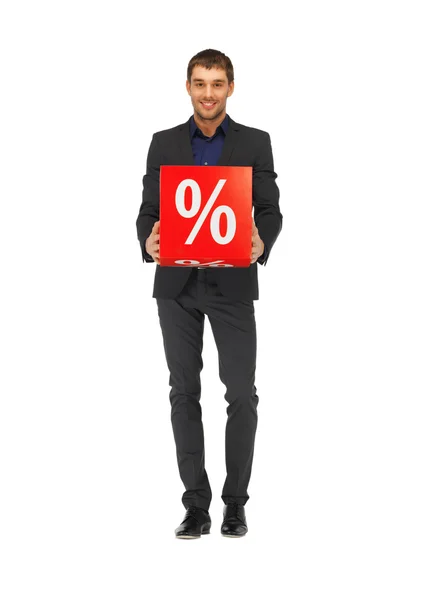 Handsome man in suit with percent sign — Stock Photo, Image