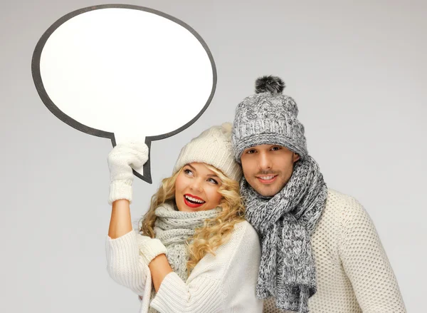 Familie paar met lege tekst zeepbel — Stockfoto