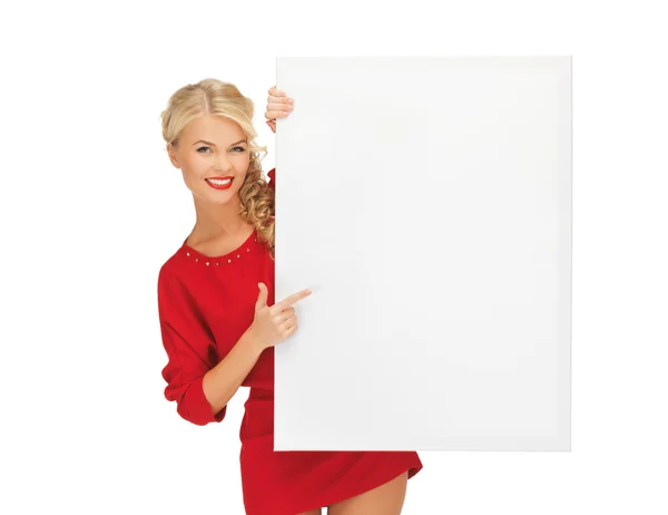 空白板红色连衣裙的可爱女人 — 图库照片