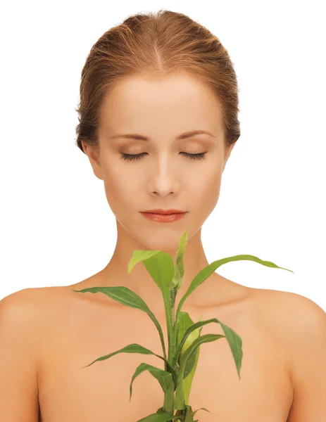 Женщина с зеленой капустой — стоковое фото