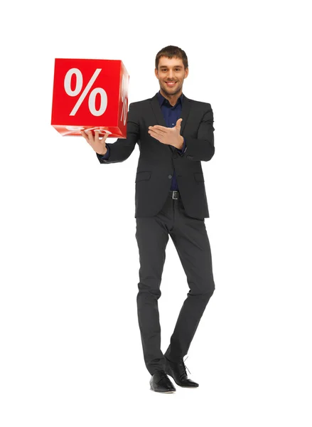 Handsome man in suit with percent sign — Stock Photo, Image