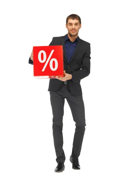 Handsome man in suit with percent sign — Stock Photo, Image