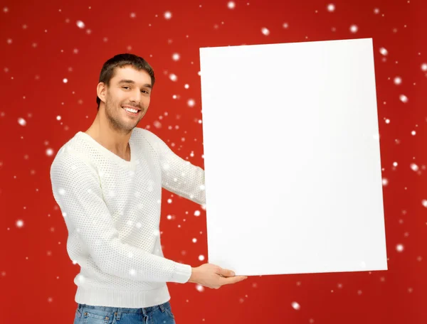 Pohledný muž s velkou prázdnou tabuli — Stock fotografie
