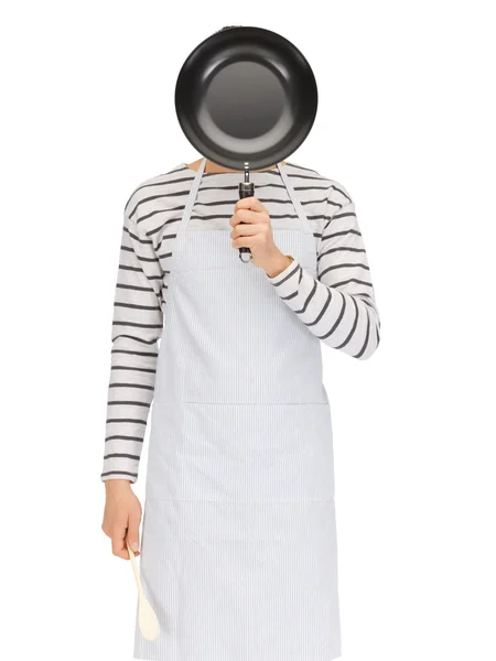 Man with pan and spoon — Stock Photo, Image