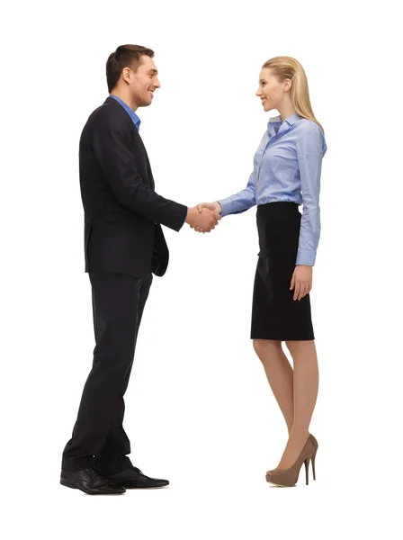 Man and woman shaking their hands — Stock Photo, Image