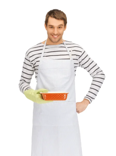 Gotowanie człowieka nad białym — Zdjęcie stockowe