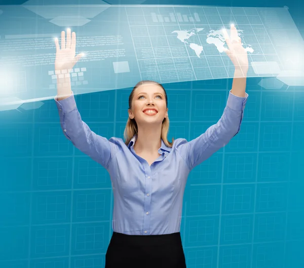 Woman working with virtual screens — Stock Photo, Image