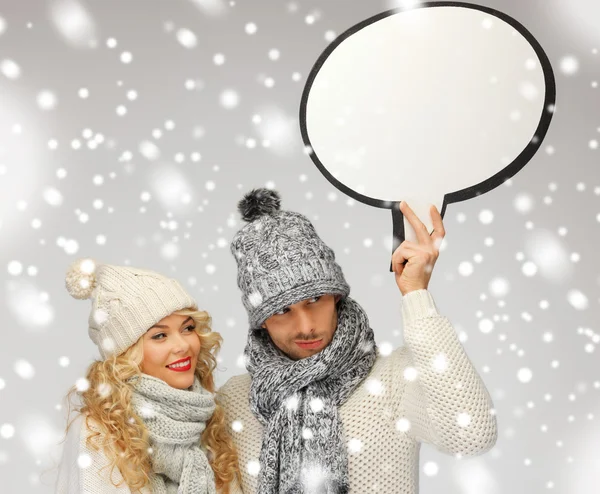 Family couple with blank text bubble — Stock Photo, Image