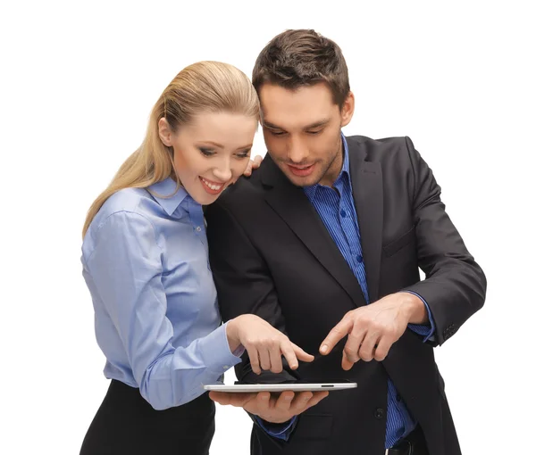 Muž a žena s tabletou ks — Stock fotografie
