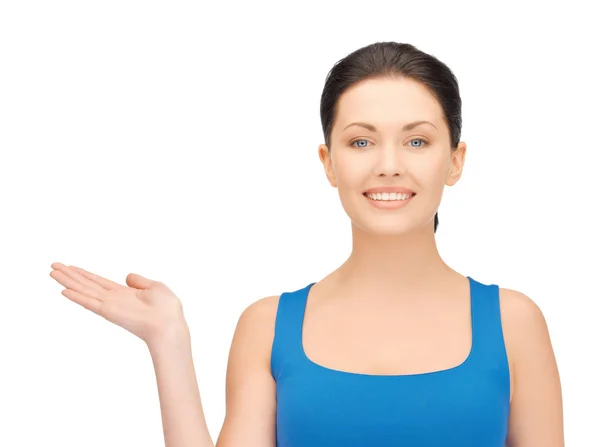 Woman holding something on the palm — Stock Photo, Image