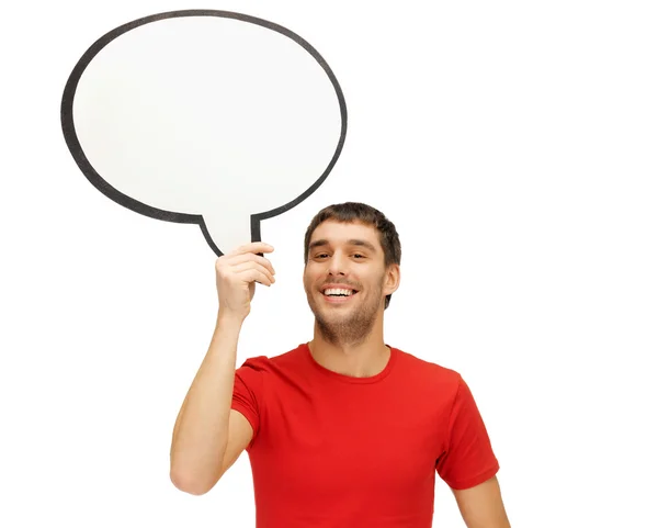 Homem sorridente com bolha de texto em branco — Fotografia de Stock