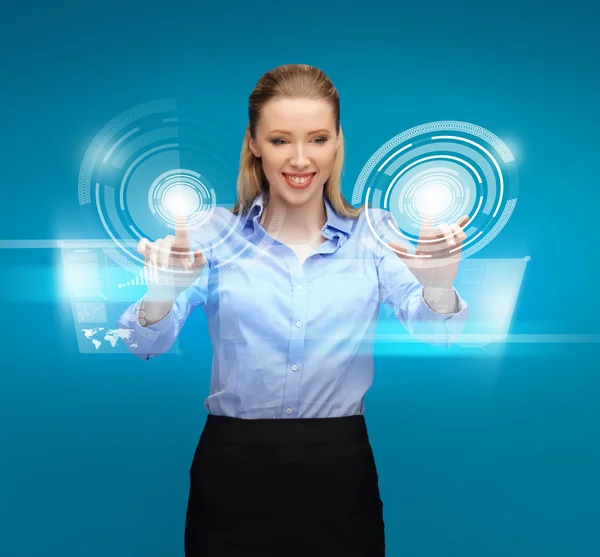 Woman working with virtual screens — Stock Photo, Image