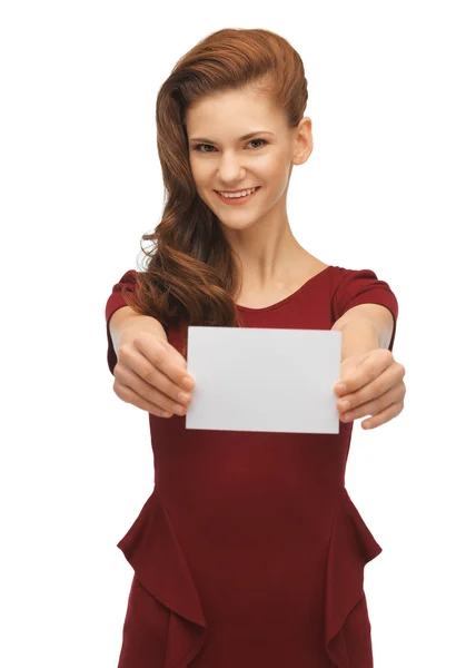 Girl with note card — Stock Photo, Image