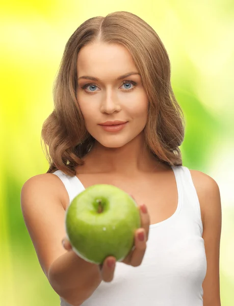 有绿色苹果的女人 — 图库照片