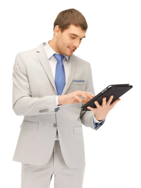 Gelukkig man met tablet pc-computer — Stockfoto