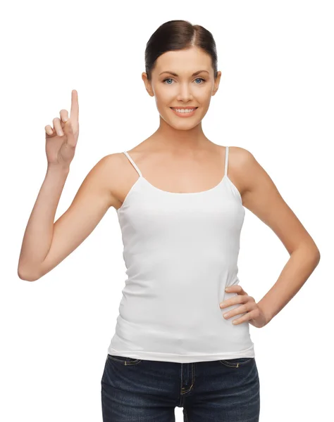 Woman with finger up — Stock Photo, Image