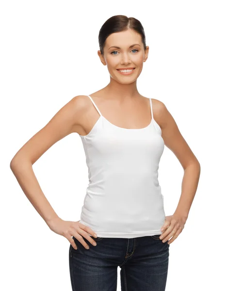 Mujer en blanco camiseta blanca — Foto de Stock