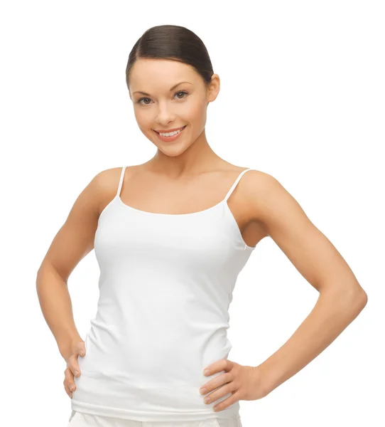 Mulher em branco t-shirt branca — Fotografia de Stock