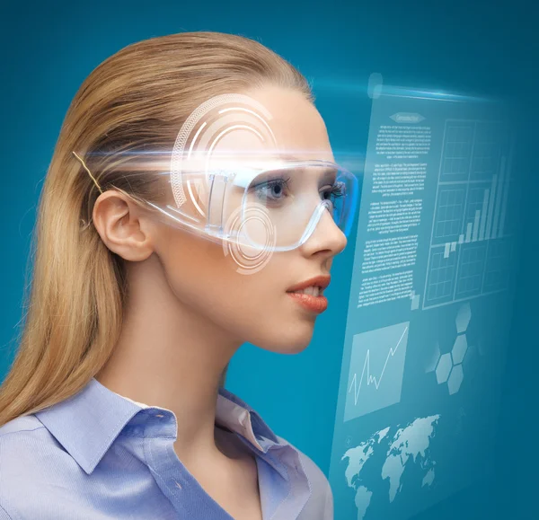 Woman with futuristic glasses — Stock Photo, Image