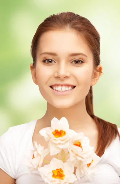Szép nő, fehér virág — Stock Fotó