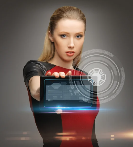 Futuristic woman with tablet pc — Stock Photo, Image