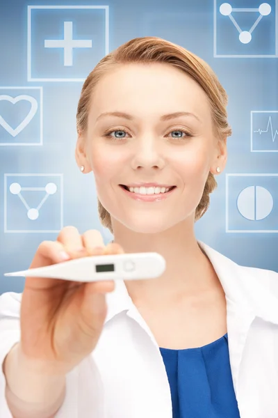 Female doctor with thermometer — Stock Photo, Image