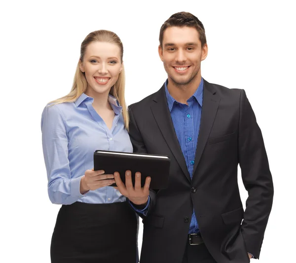 Hombre y mujer con tableta pc — Foto de Stock